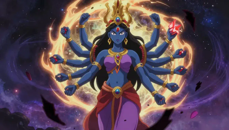 Visual representation of "kali" - In Hinduism, Kali is a significant goddess representing empowerment, destruction, and the transformative aspect of time.