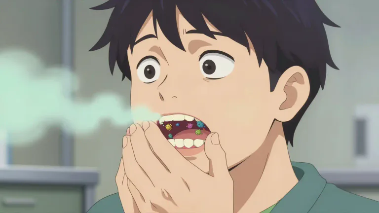 Visual representation of "halitosis" - A medical condition characterized by persistent bad breath, often caused by bacteria in the mouth.