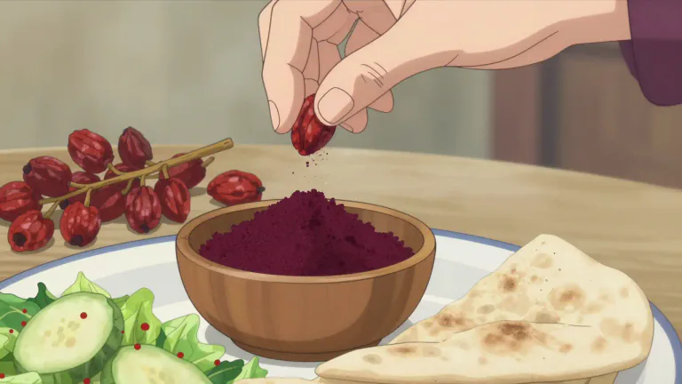 Visual representation of "sumac" - A spice made from the dried and ground berries of the sumac plant, often used in Middle Eastern dishes for its tangy flavor.
