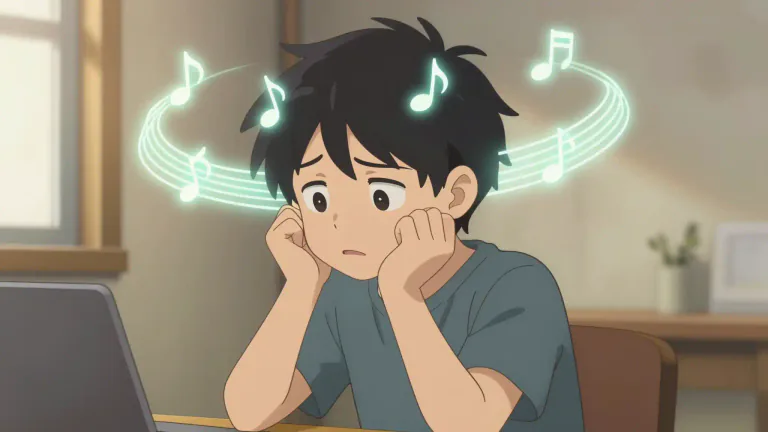 Visual representation of "earworm" - A catchy piece of music that repeatedly runs through a person's mind.