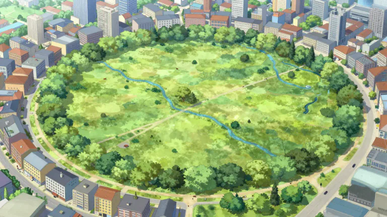 Visual representation of "greenbelt" - An area of open land around or within a city where development is restricted to preserve the natural environment.