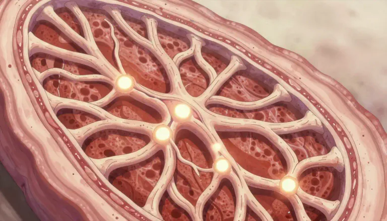 Visual representation of "plexiform" - Referring to a structure that is formed like a network or braid, especially in biological tissues.