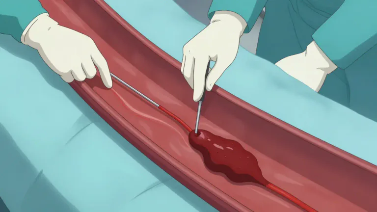 Visual representation of "thrombectomy" - A surgical procedure to remove a blood clot from a blood vessel.