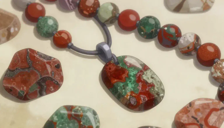 Visual representation of "jasper" - A variety of opaque quartz that is often used in making decorative items and jewelry.