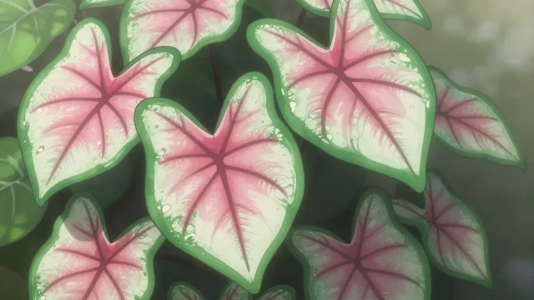 Visual representation of "caladium" - A type of tropical plant characterized by its large, colorful leaves that often have striking patterns.