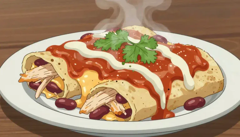 Visual representation of "enchilada" - A traditional Mexican dish consisting of a rolled tortilla filled with various ingredients such as meat, cheese, or beans, and typically covered with a sauce.