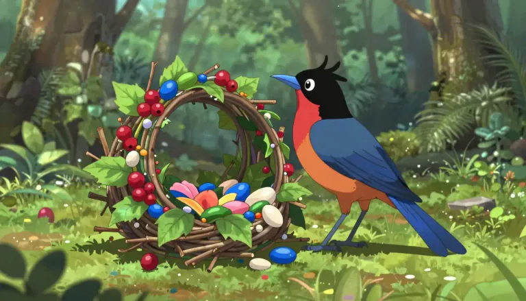 Visual representation of "bowerbird" - A type of bird known for the male's unique ability to build decorative structures called bowers to attract females.
