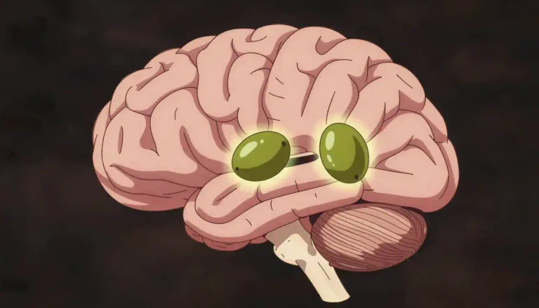 Visual representation of "olivary" - Relating to a structure that resembles an olive in shape, especially used in reference to the olivary nuclei in the brain.