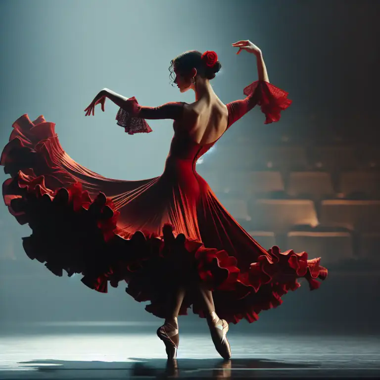 Visual representation of "bolero" - A form of Spanish dance performed solo with beautiful, passionate movements.