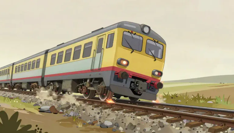 Visual representation of "derail" - To cause something to go off track, usually a train from the railroad tracks.