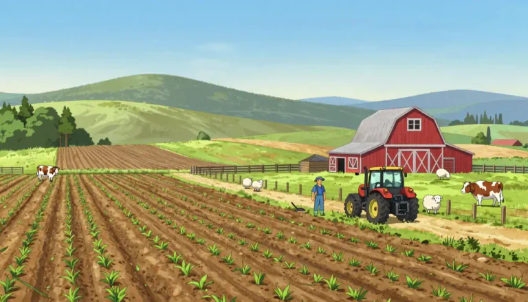 Visual representation of "farm" - A piece of land where crops are grown or animals are raised