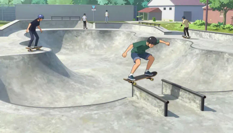 Visual representation of "skatepark" - A skatepark is a specially designed outdoor area for skateboarding and similar activities, featuring various ramps and obstacles.