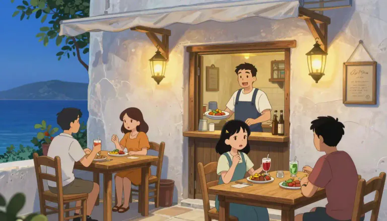 Visual representation of "taverna" - A small restaurant or bar that serves food and drinks, often associated with Greek or Italian culture.