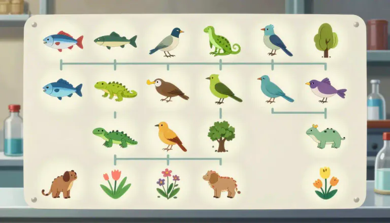 Visual representation of "cladogram" - A cladogram is a diagram that shows the relationship between different species based on their evolutionary history.