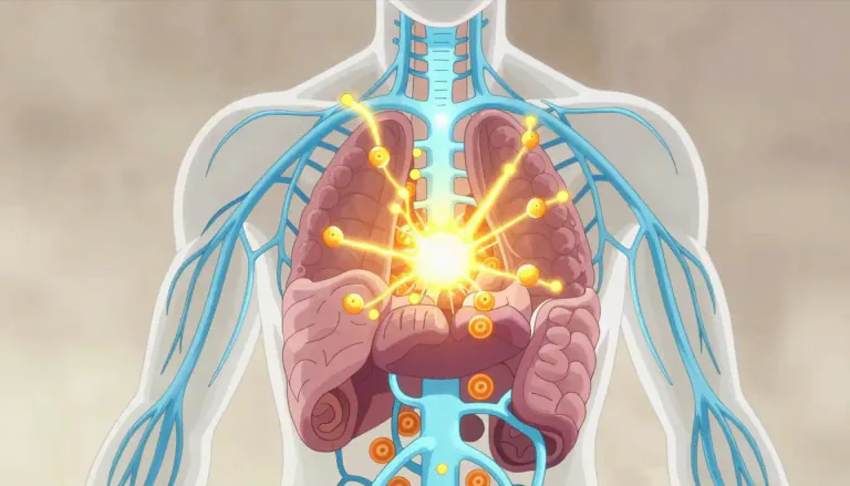 Visual representation of "neuroendocrine" - Relating to the interaction between the nervous system and the endocrine system, often concerning hormone-secreting cells.