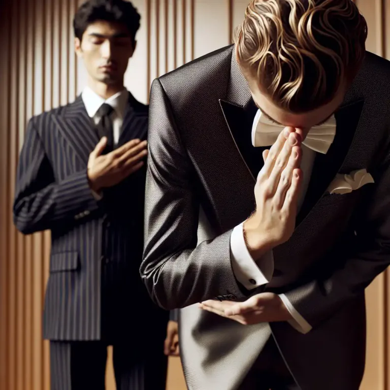 Visual representation of "salaam" - To greet or show respect to someone by making a deep bow with the right palm on the forehead.