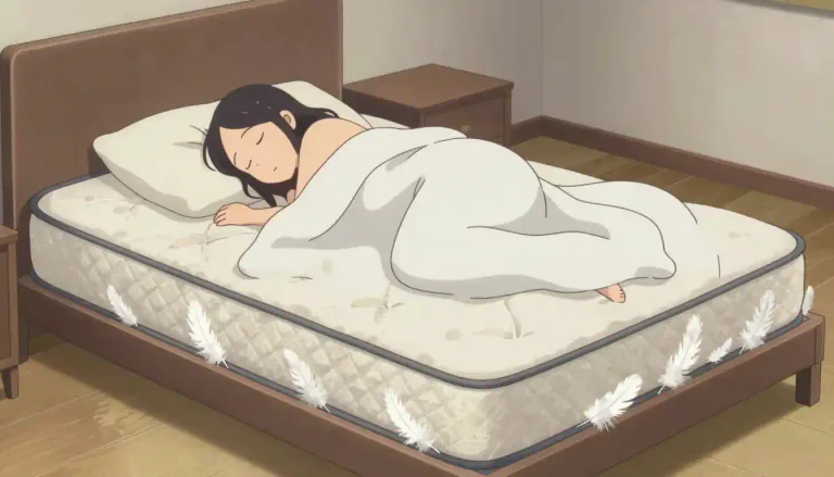 Visual representation of "featherbed" - A bed or mattress that is filled with feathers to make it soft and comfortable.