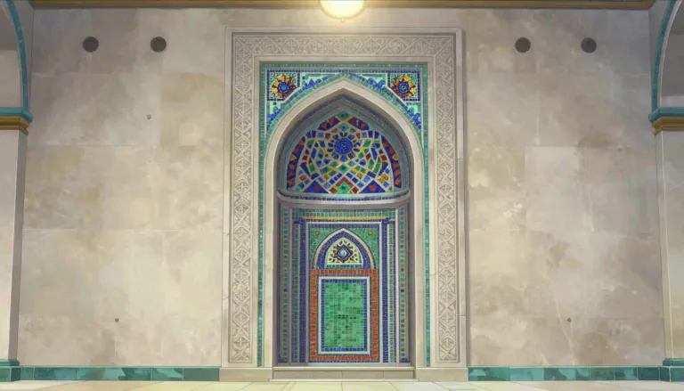 Visual representation of "mihrab" - A niche or alcove in a mosque indicating the direction of prayer.