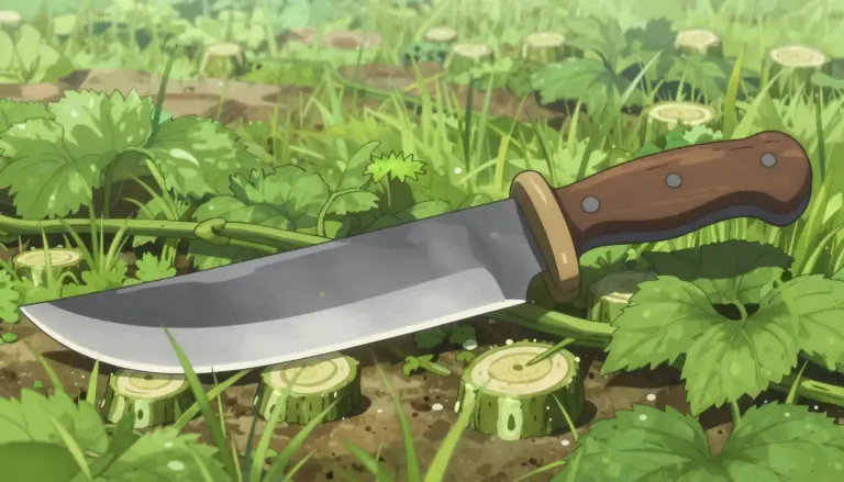 Visual representation of "bolo" - A bolo is a large, heavy knife with a curved blade, used for cutting vegetation and in farming.