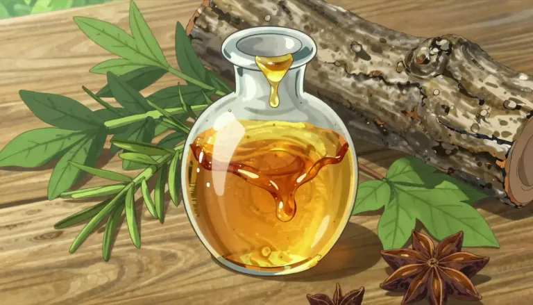 Visual representation of "oleoresin" - A natural substance obtained from plants, consisting of both oil and resin, often used in flavoring and fragrance.