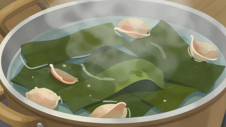 Visual representation of "dashi" - Dashi is a Japanese soup stock made by steeping kombu (dried kelp) and katsuobushi (dried bonito flakes) in water. It serves as a fundamental broth for many Japanese dishes.