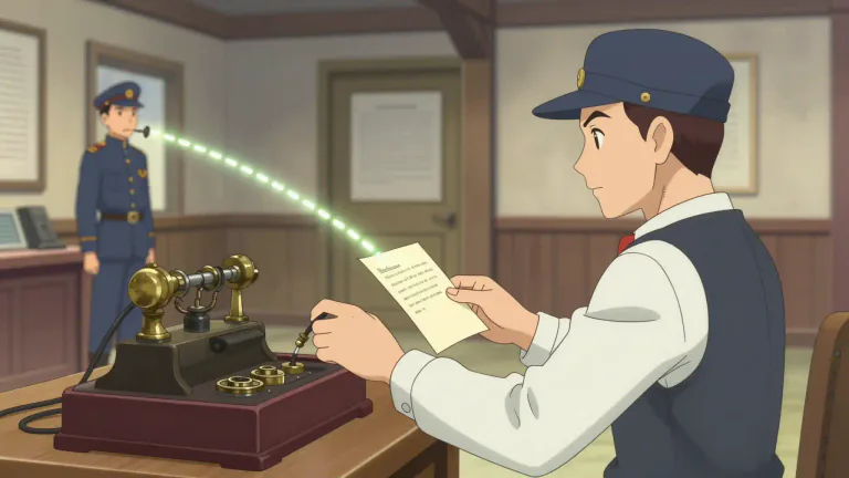 Visual representation of "telegram" - A message sent by telegraph, a system for sending texts over long distances using electricity
