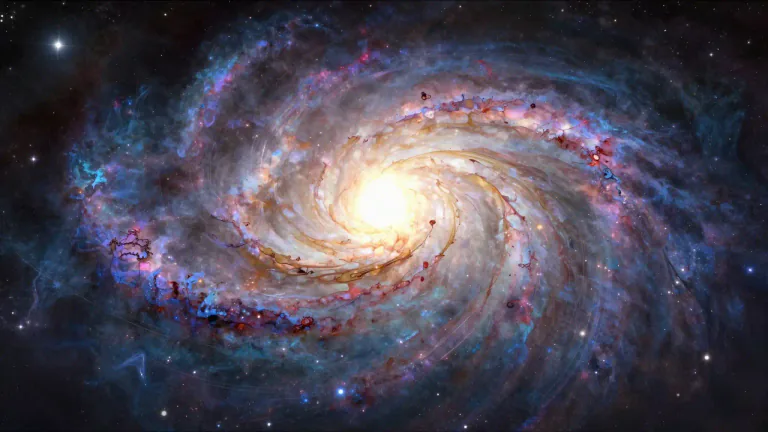 Visual representation of "galaxy" - A large group of stars, gas, and dust in space that's bounded together by gravity.