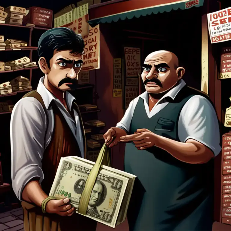 Visual representation of "shake down" - To pressure someone into giving you money or information.