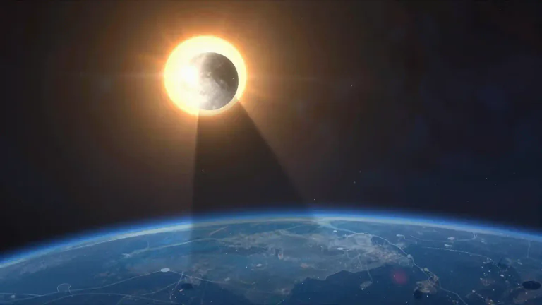 Visual representation of "eclipse" - When one object in space moves into the shadow of another.