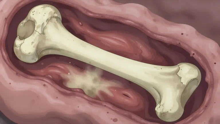 Visual representation of "osteolysis" - The process of bone loss due to the destruction of bone tissue.