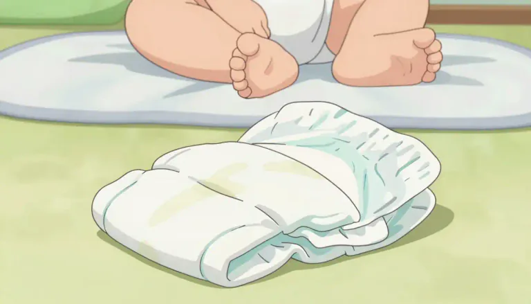 Visual representation of "nappy" - A piece of absorbent material worn by a baby to absorb their waste.