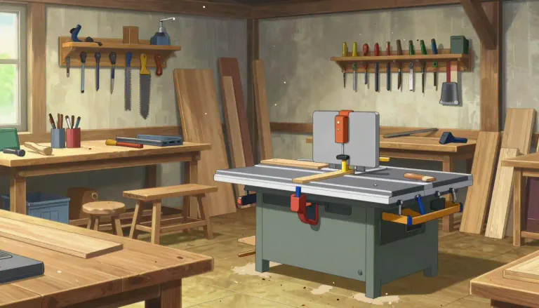 Visual representation of "woodshop" - A workshop where wood is cut, shaped, and assembled into wooden objects.
