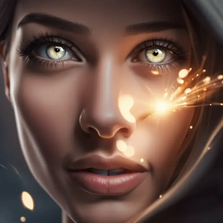 Visual representation of "gleam" - An expression of a particular emotion in someone's eyes.