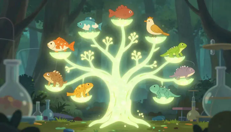 Visual representation of "cladistic" - Relating to the classification of organisms based on common ancestry and branching patterns in evolutionary history.