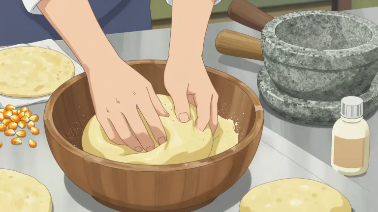 Visual representation of "masa" - A type of dough made from ground corn or wheat, used to make tortillas, breads, and other foods.