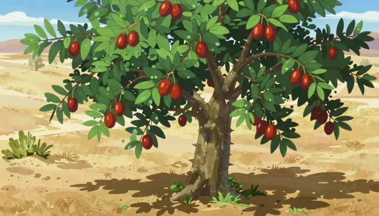 Visual representation of "jujube" - A tree that produces jujube fruit, belonging to the genus Ziziphus.