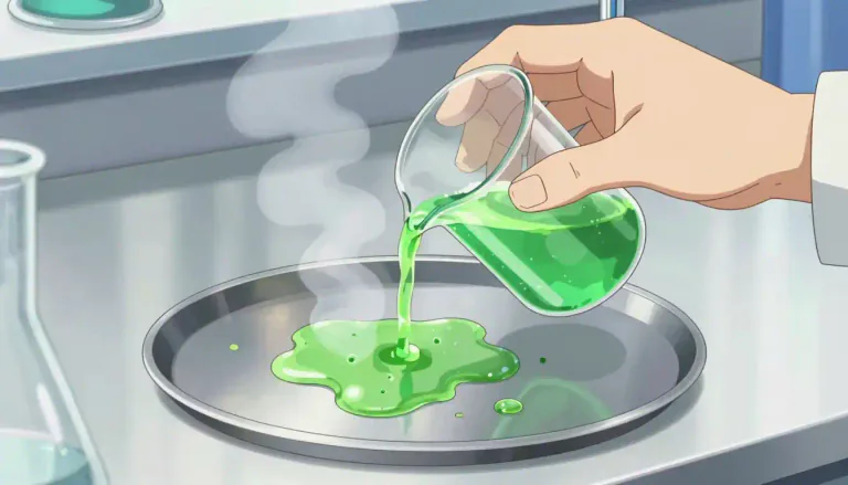 Visual representation of "acid" - A chemical substance often used in a lab that can burn or dissolve other substances.