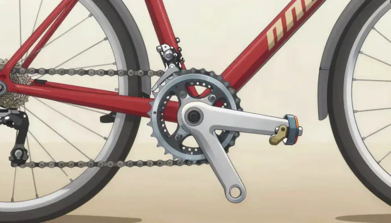 Visual representation of "crankset" - A crankset is the part of a bicycle's drivetrain that includes the crank arms and chainrings, and is responsible for converting the rider's pedal motion into mechanical energy.