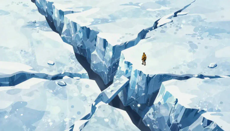 Visual representation of "crevasse" - A deep crack or opening in a glacier, or, less often, in the earth