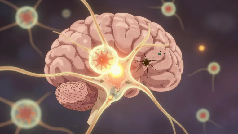 Visual representation of "microglial" - Referring to the small glial cells in the brain that support neurons and play a role in the brain's immune response.