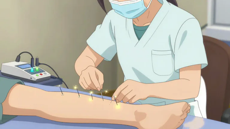 Visual representation of "electroacupuncture" - A method of acupuncture that uses electrical currents to stimulate the acupuncture points.