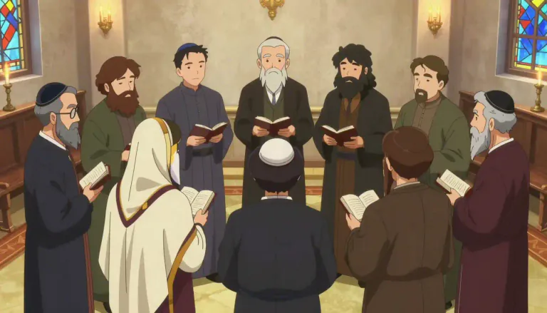 Visual representation of "minyan" - A gathering of at least ten Jewish adults required for certain religious rituals.