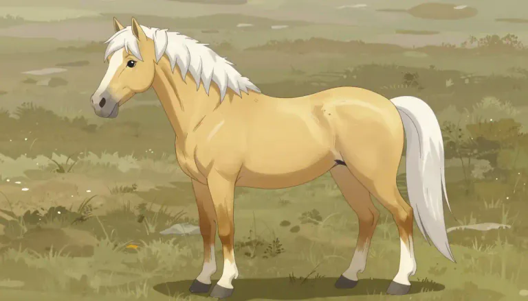 Visual representation of "palomino" - A palomino is a horse that has a golden coat and white mane and tail, typically characterized by its light-colored body and darker-colored mane.