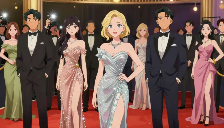 Visual representation of "glitterati" - The glamourous and fashionable set of people, typically celebrities and influencers known for their extravagant lifestyle.