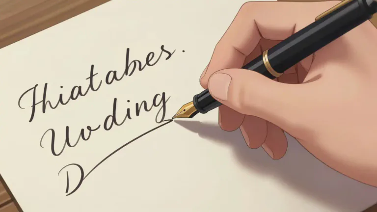 Visual representation of "cursive" - Relating to handwriting where the letters are joined together.