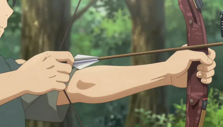 Visual representation of "nock" - To place an arrow in the bowstring in preparation for shooting.