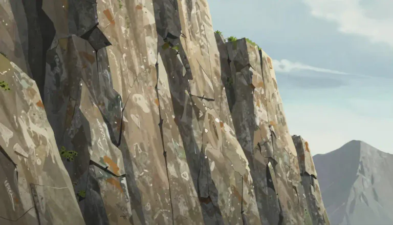 Visual representation of "rockface" - The surface of a rock, especially when it is steep or vertical, often found on cliffs or mountains.