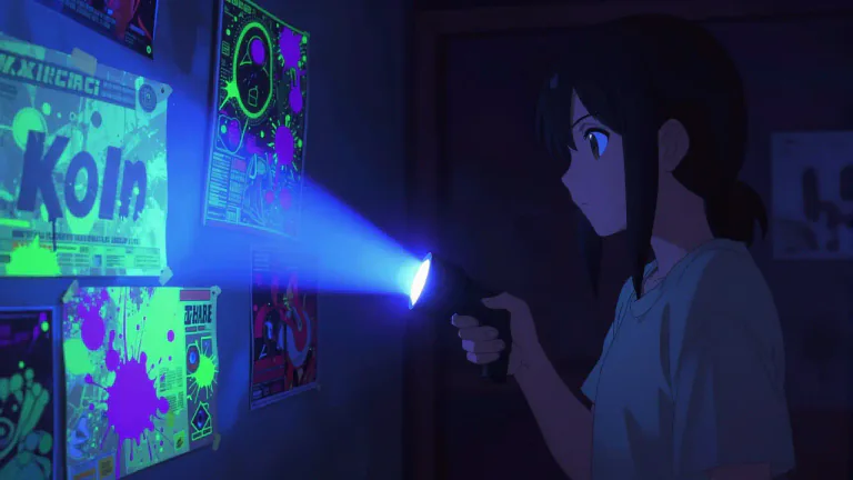 Visual representation of "blacklight" - A type of light that emits ultraviolet rays and makes certain materials appear to glow in the dark.