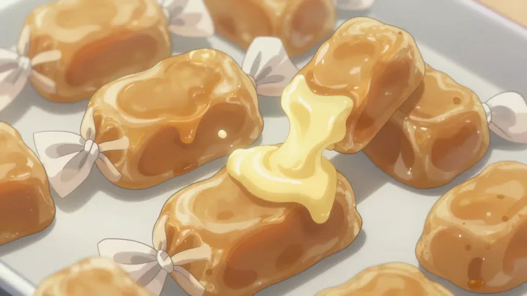 Visual representation of "toffee" - A type of sweet or candy that is hard and chewy, and made from sugar, butter, and often milk or cream