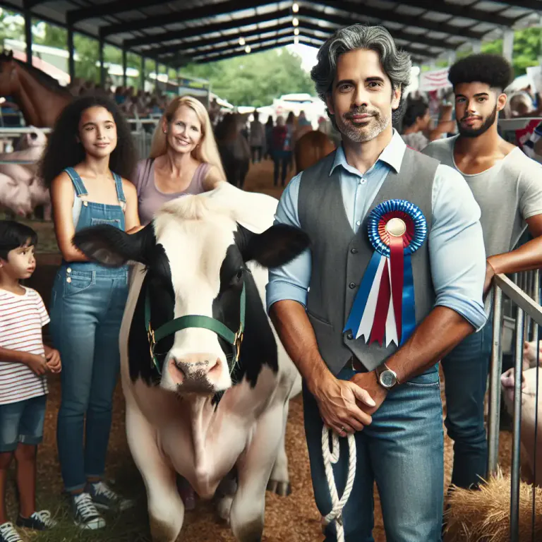 Visual representation of "exhibitor" - A person that publicly shows animals or livestock, commonly at a fair or competition.